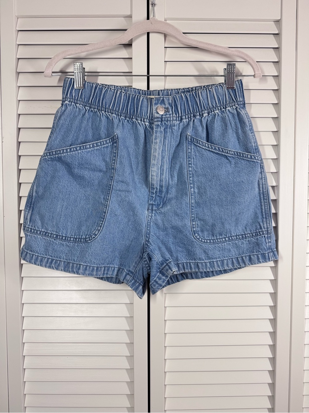 Madewell Pull-On Paperbag Utility Denim Blue Shorts in Arcwood Wash 26 - Picture 3 of 9